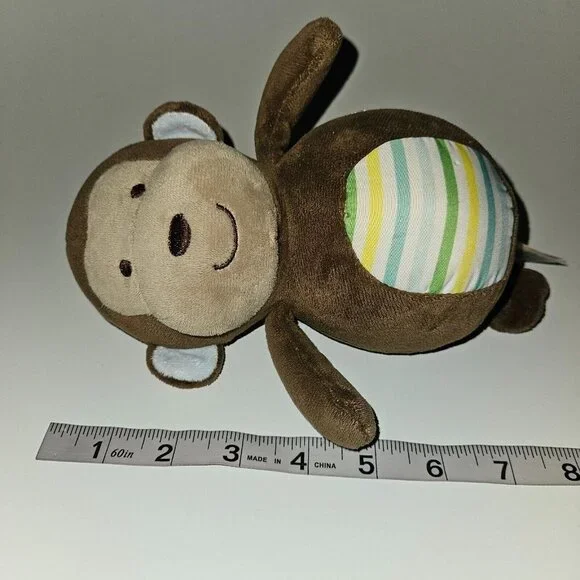 Carter's Monkey Plush Weighted Rattle Chime Wobble Blue Ears Yellow Stripes 2015